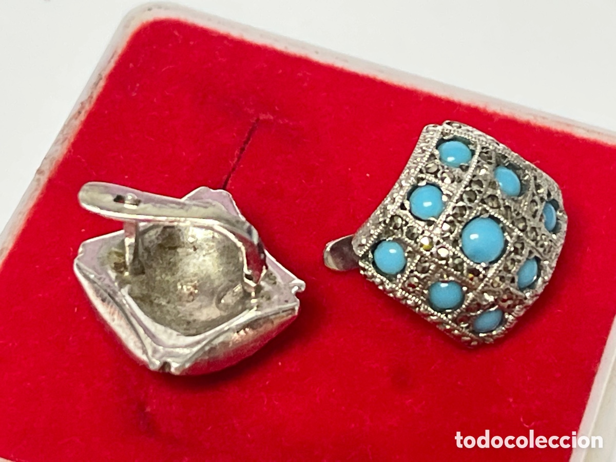 Joyeria: Pendientes de plata marquesitas y turquesa reconstituida /P484 - Foto 5