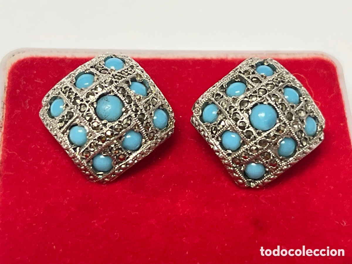 Joalharia: Pendientes de plata marquesitas y turquesa reconstituida /P484