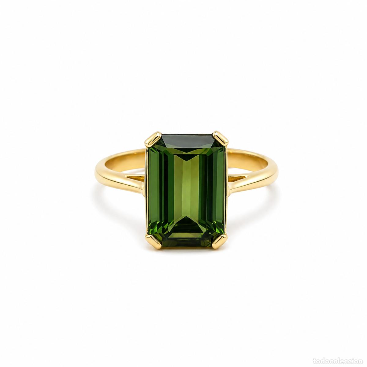 Joyeria: Verde Infinito-Anillo de Oro Amarillo con Turmalina Verde Rectangular