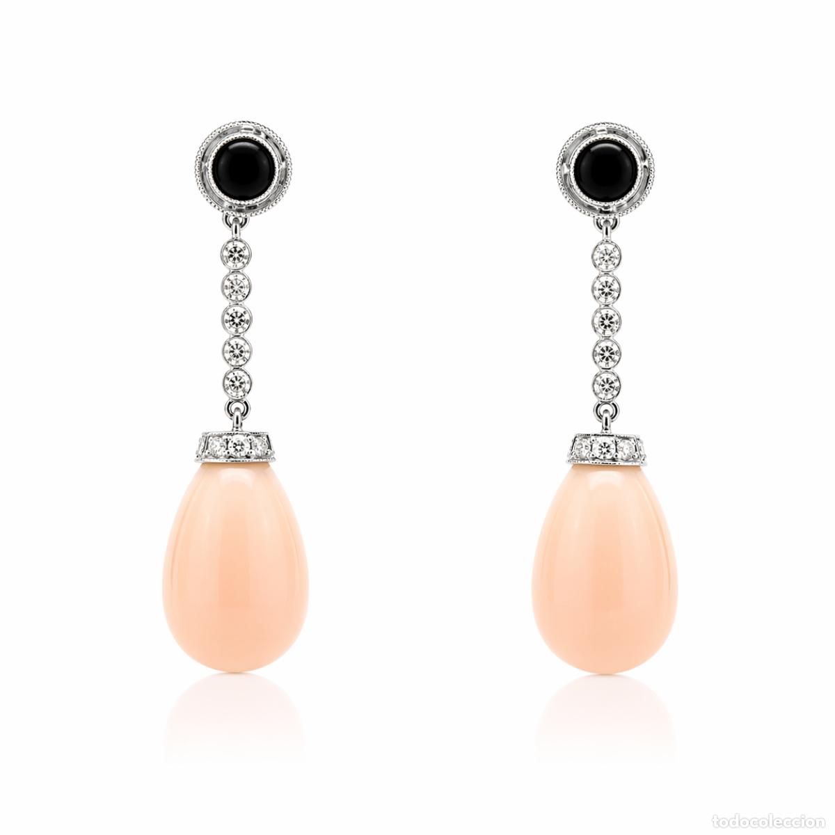Joyeria: Pendientes de Coral Rosa, &Aacute;gata Negra y Diamantes en estilo Cl&aacute;sico Contempor&aacute;neo