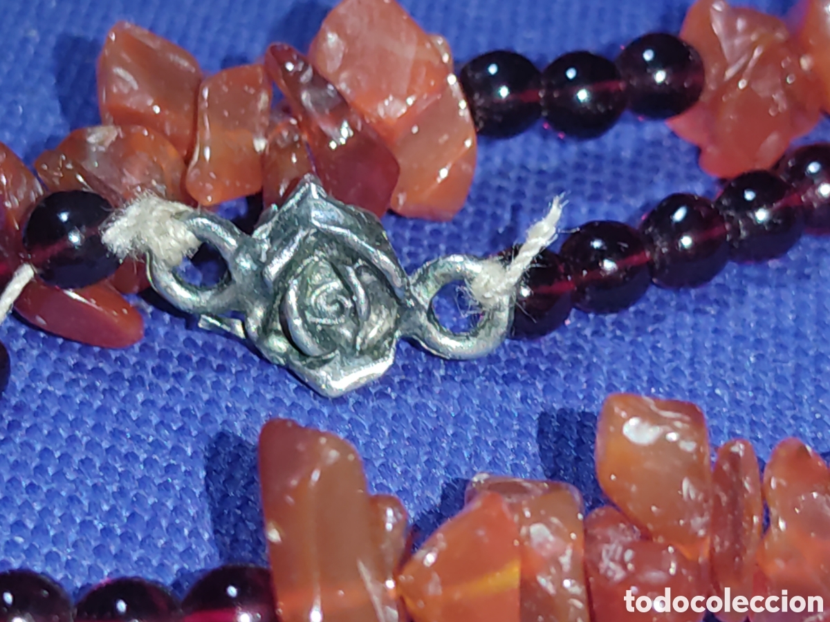 Joyeria: Collar largo de &aacute;gata y cuentas de granate.Vintage. - Foto 3