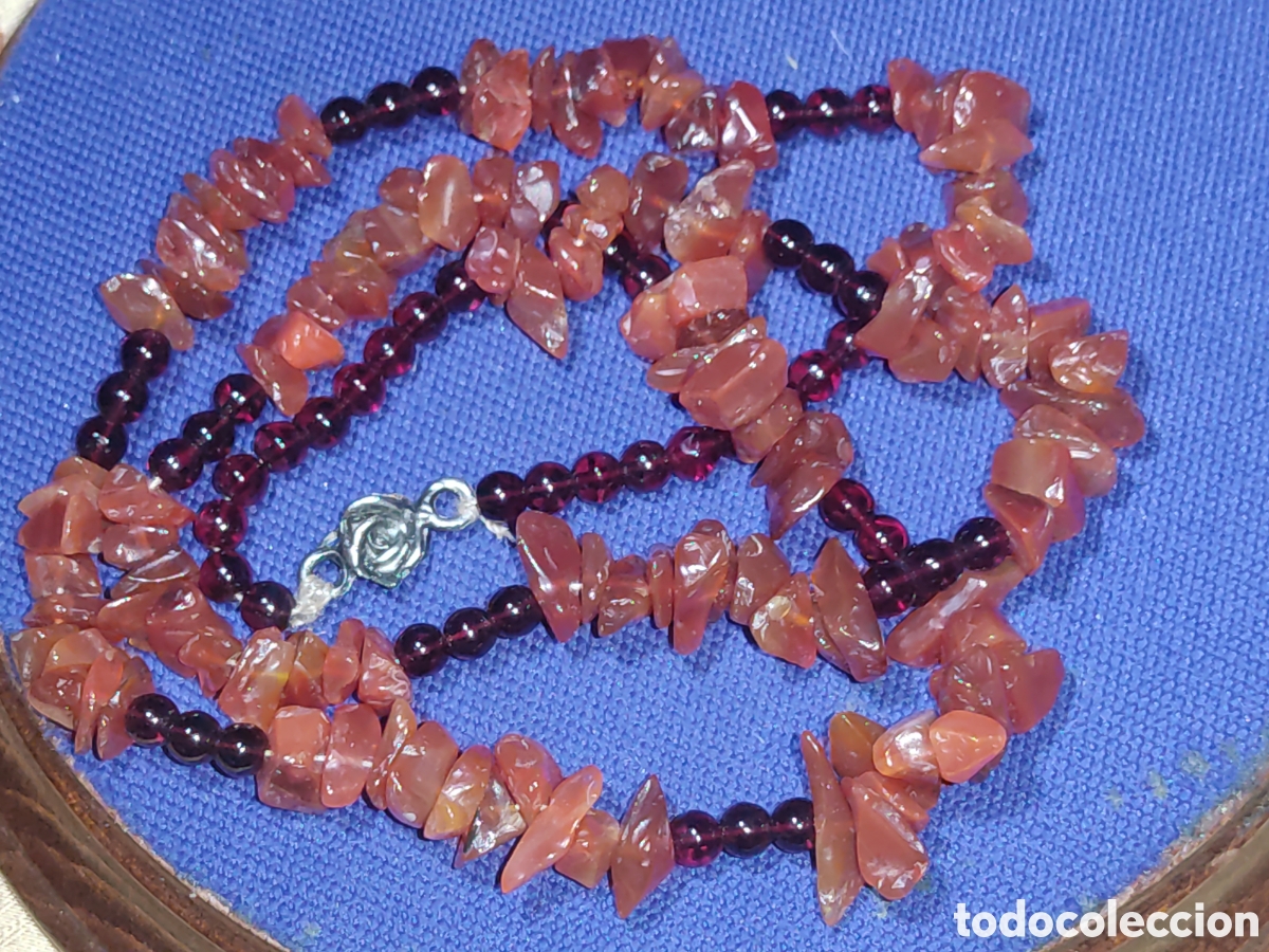 Joyeria: Collar largo de &aacute;gata y cuentas de granate.Vintage. - Foto 7