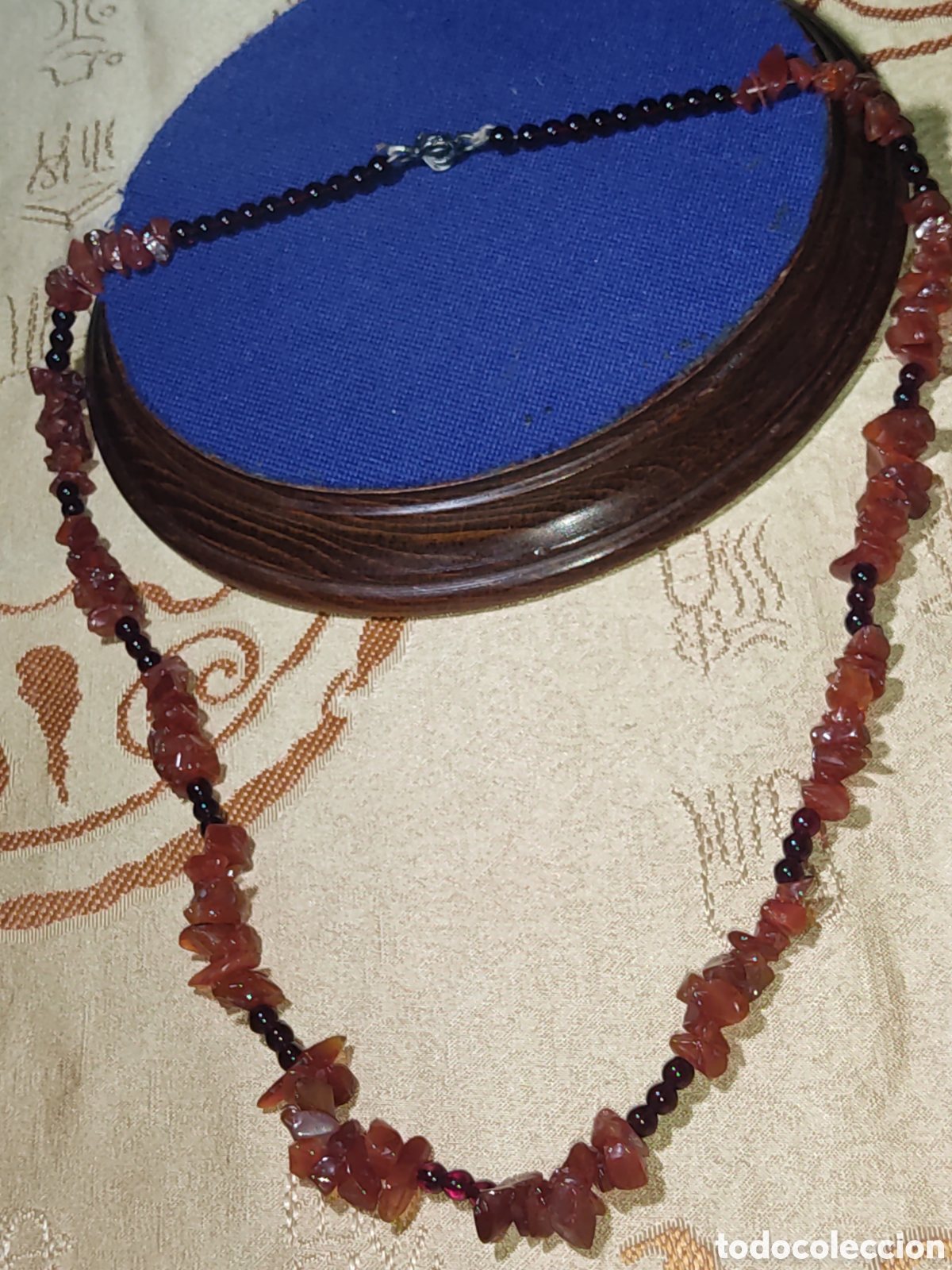 Joyeria: Collar largo de &aacute;gata y cuentas de granate.Vintage. - Foto 8