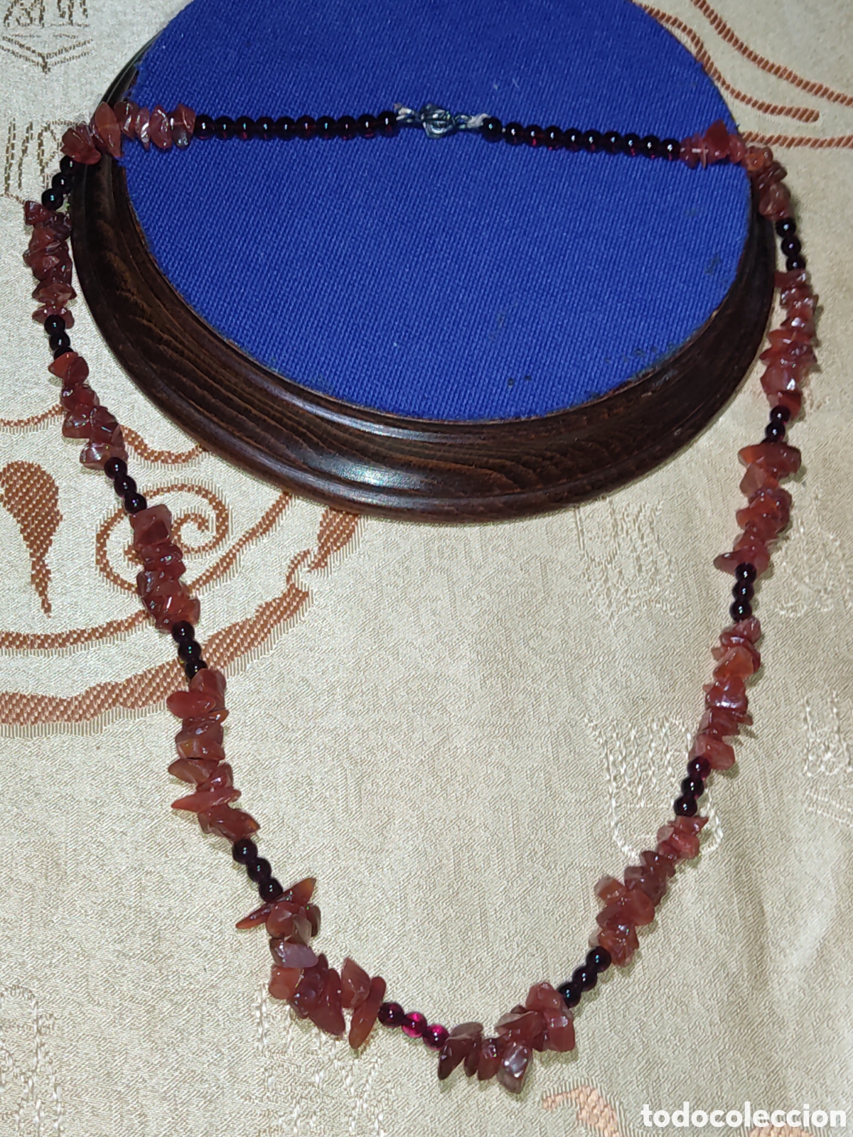 Joyeria: Collar largo de &aacute;gata y cuentas de granate.Vintage. - Foto 9