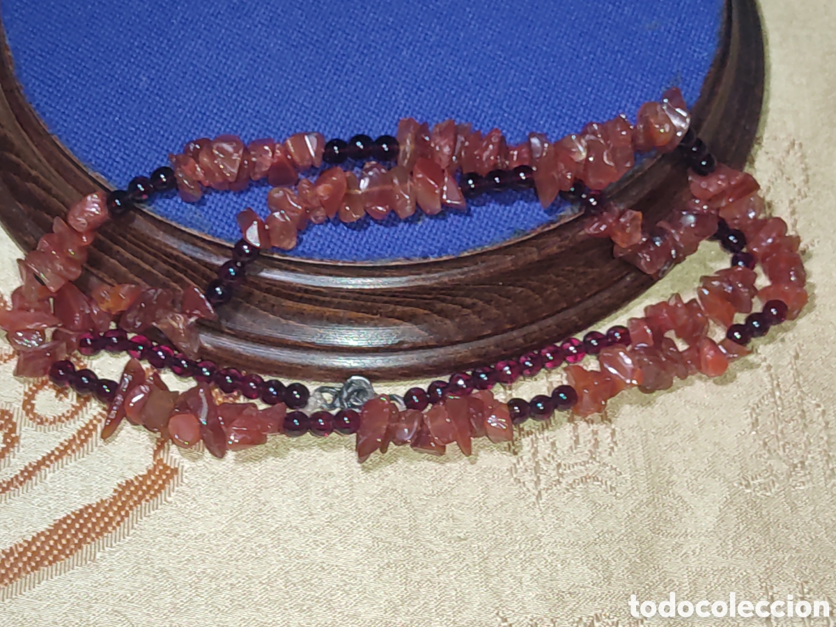 Joyeria: Collar largo de &aacute;gata y cuentas de granate.Vintage. - Foto 10