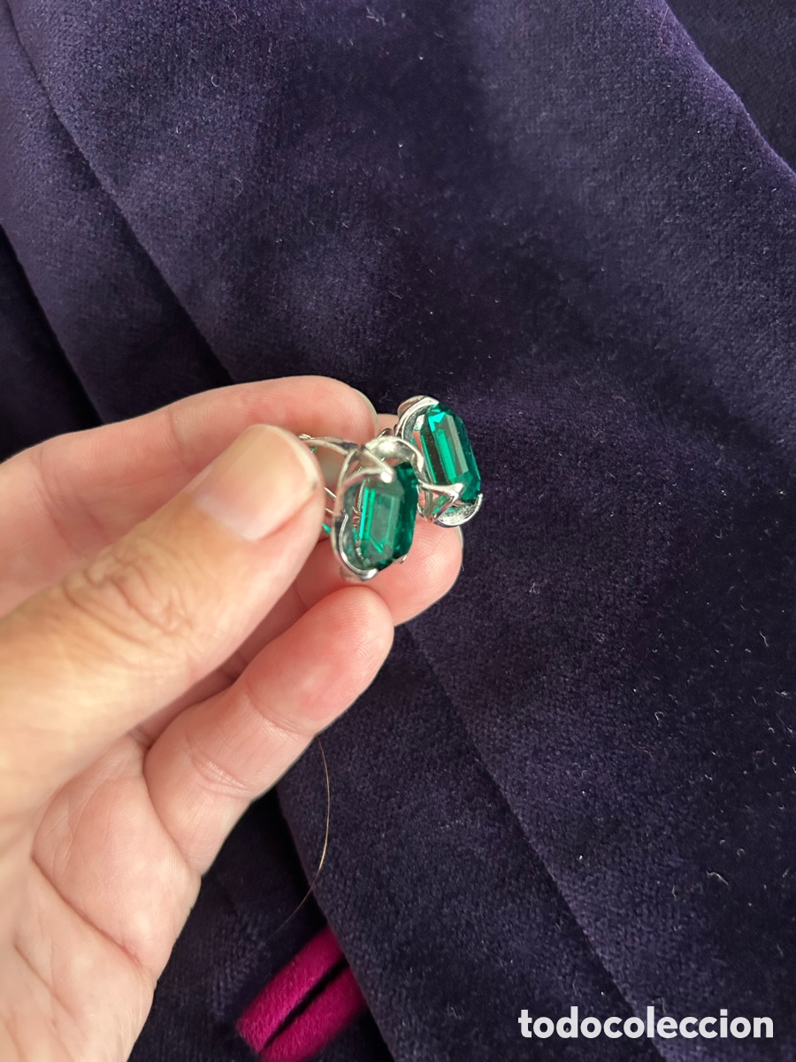 Joyeria: Pendientes de plata con cristal tallado en verde - Foto 2