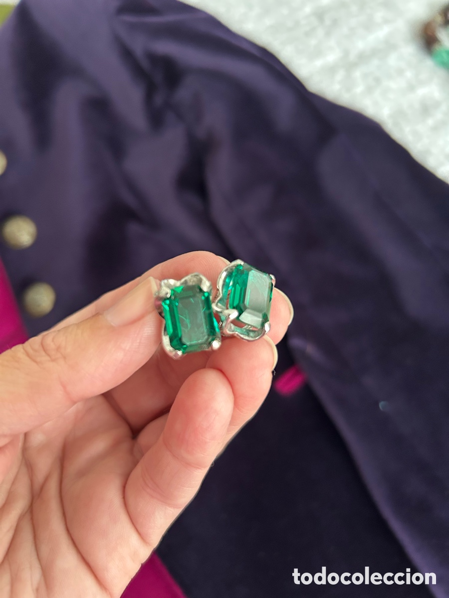 Joyeria: Pendientes de plata con cristal tallado en verde - Foto 1