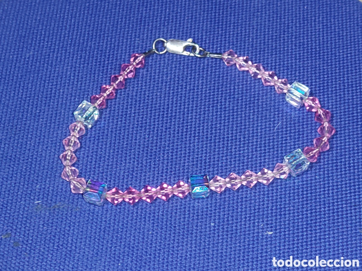 Joyeria: Pulsera de cristal de roca y cristal rosa facetado.Vintage.