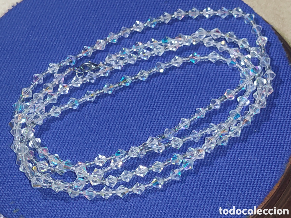 Joyeria: Collar largo de cristal facetado de destellos.Vintage.