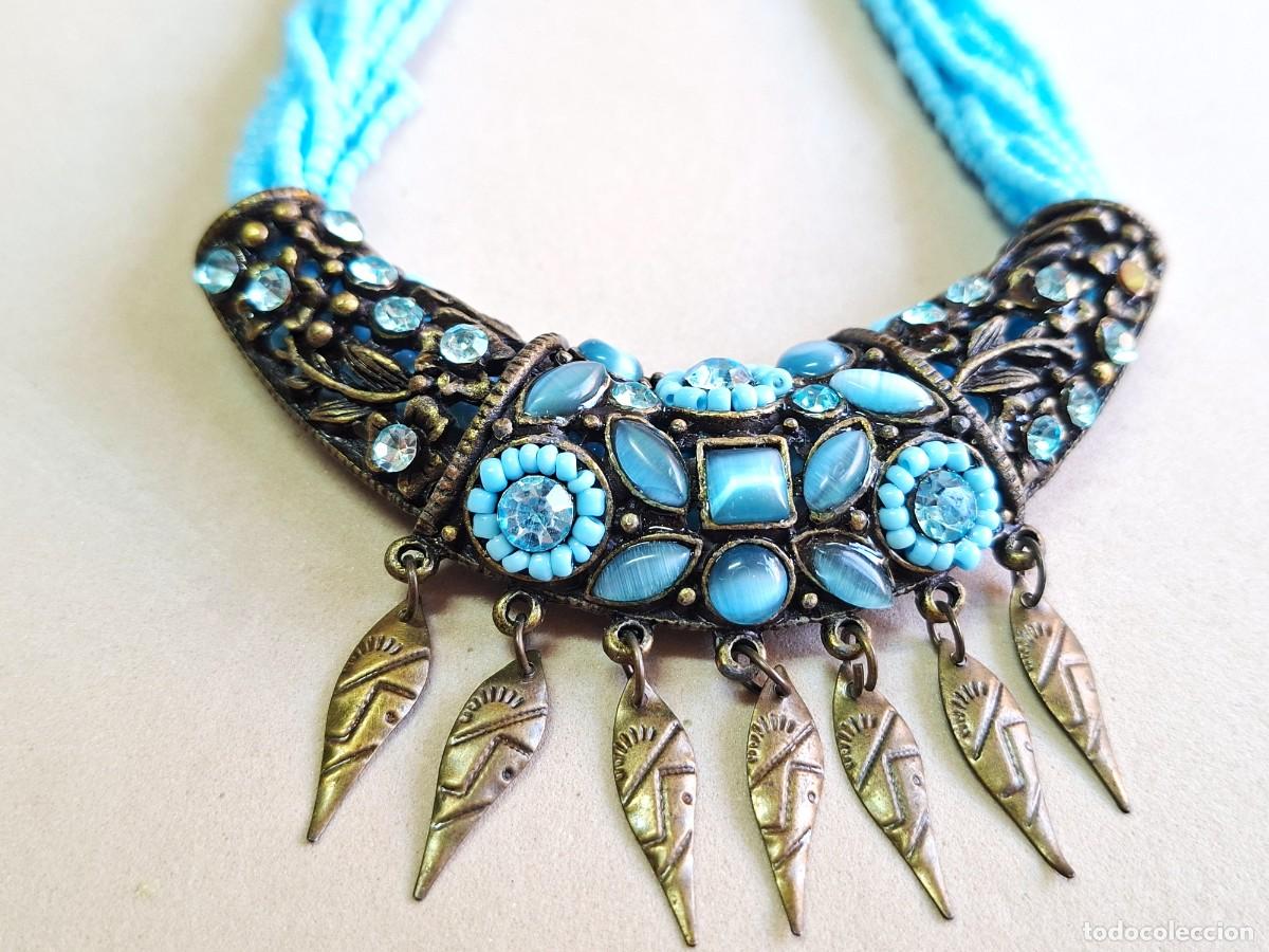 Joyeria: Collar Babero Etnico Vintage Estilo Egipcio con Cuentas Turquesas y Colgantes