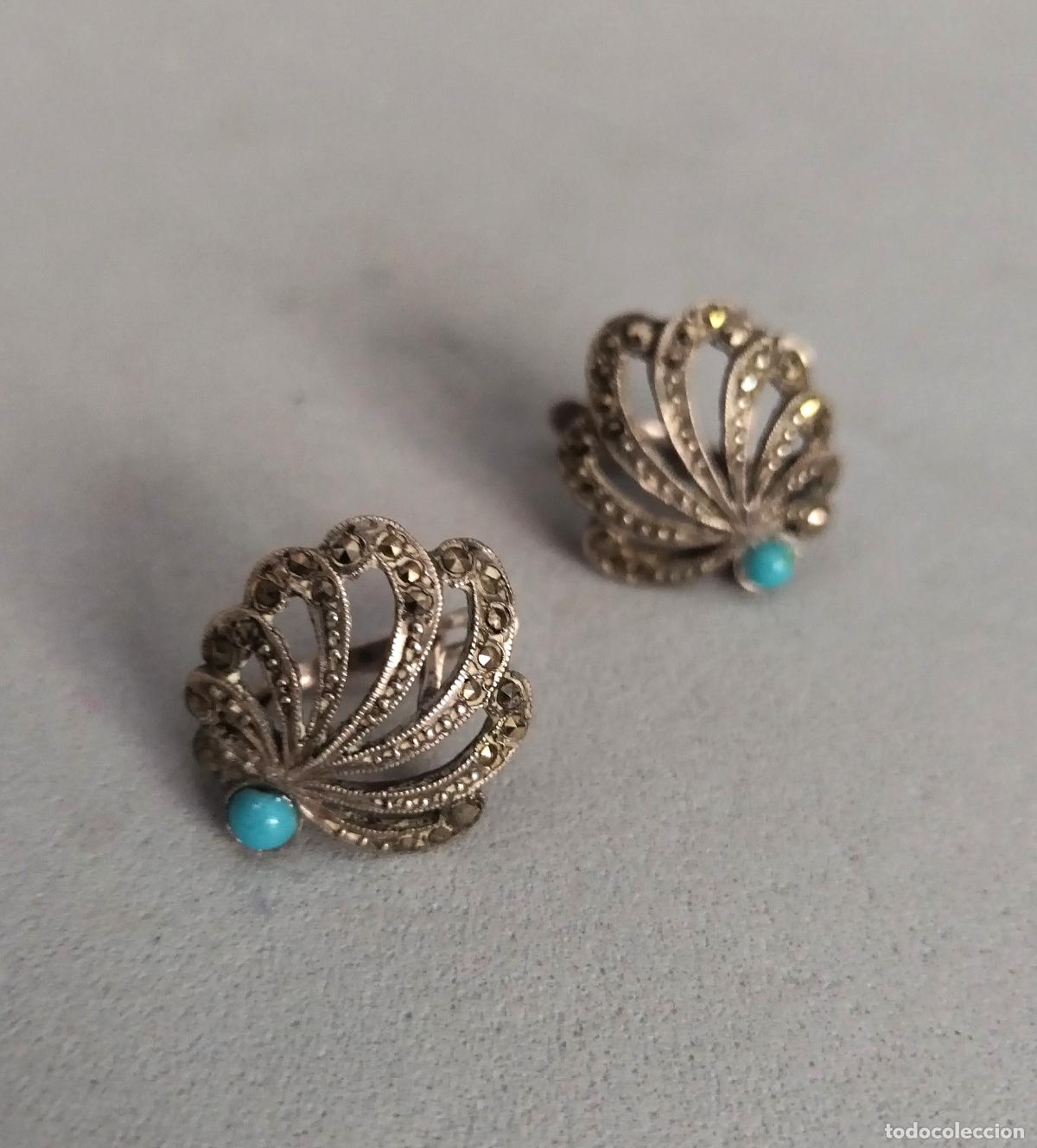 Joyeria: Antiguos pendientes plata de ley con circonitas o marcasitas. Cierre pala, catal&aacute;n.