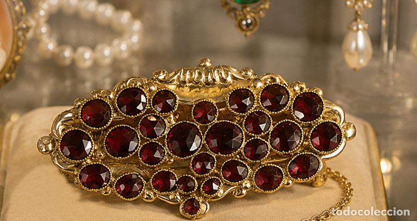 Joaillerie: 6.1 GRAMOS: ORO 1&ordf;LEY 18 KILATES Y BELLOS GRANATES NAT. EXCEPCIONAL BROCHE ANTIGUO ORO 750