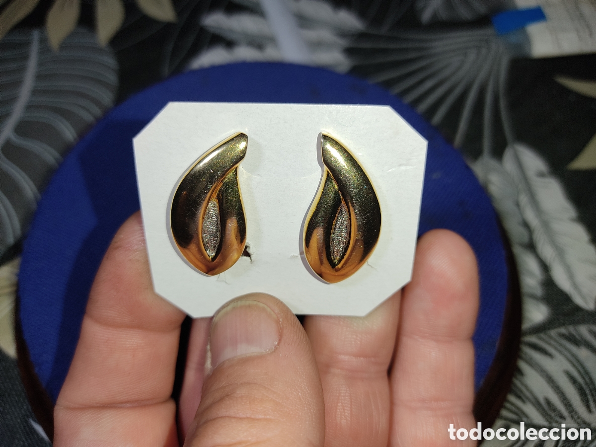 Joyeria: Pendientes de hoja con ba&ntilde;o de oro.Vintage. - Foto 2