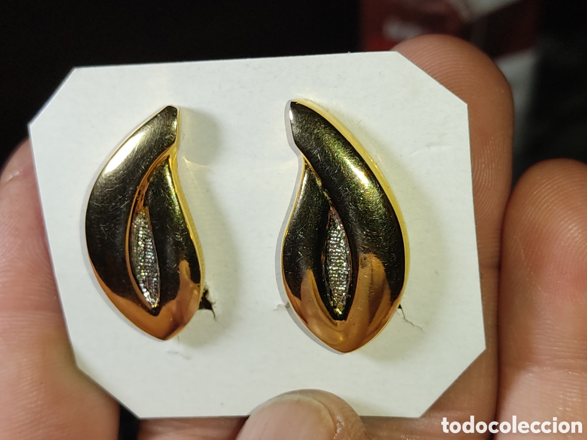 Joyeria: Pendientes de hoja con ba&ntilde;o de oro.Vintage. - Foto 1