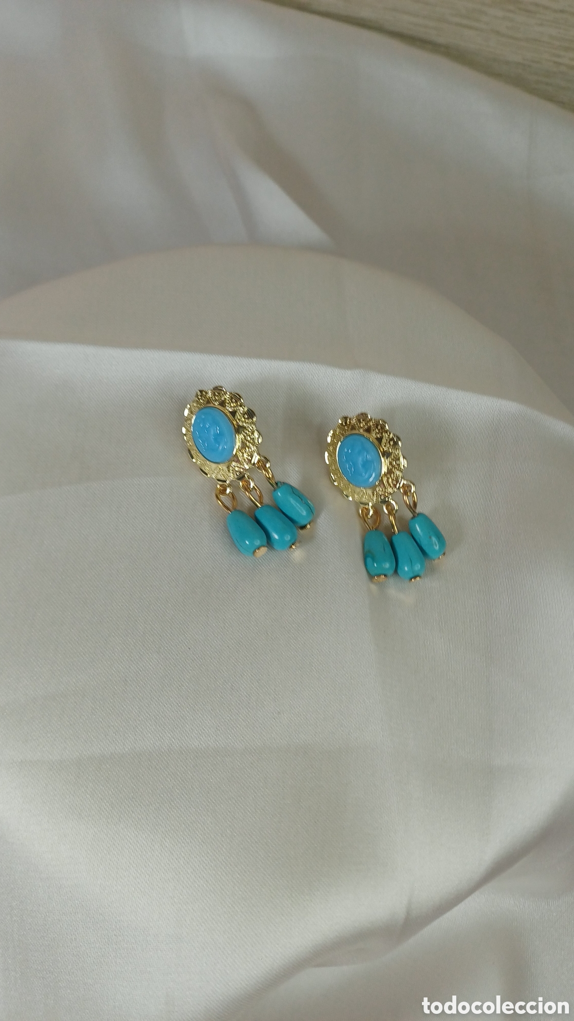 Joyeria: PEDIENTE CHAPADO EN ORO 18 K TURQUESAS
