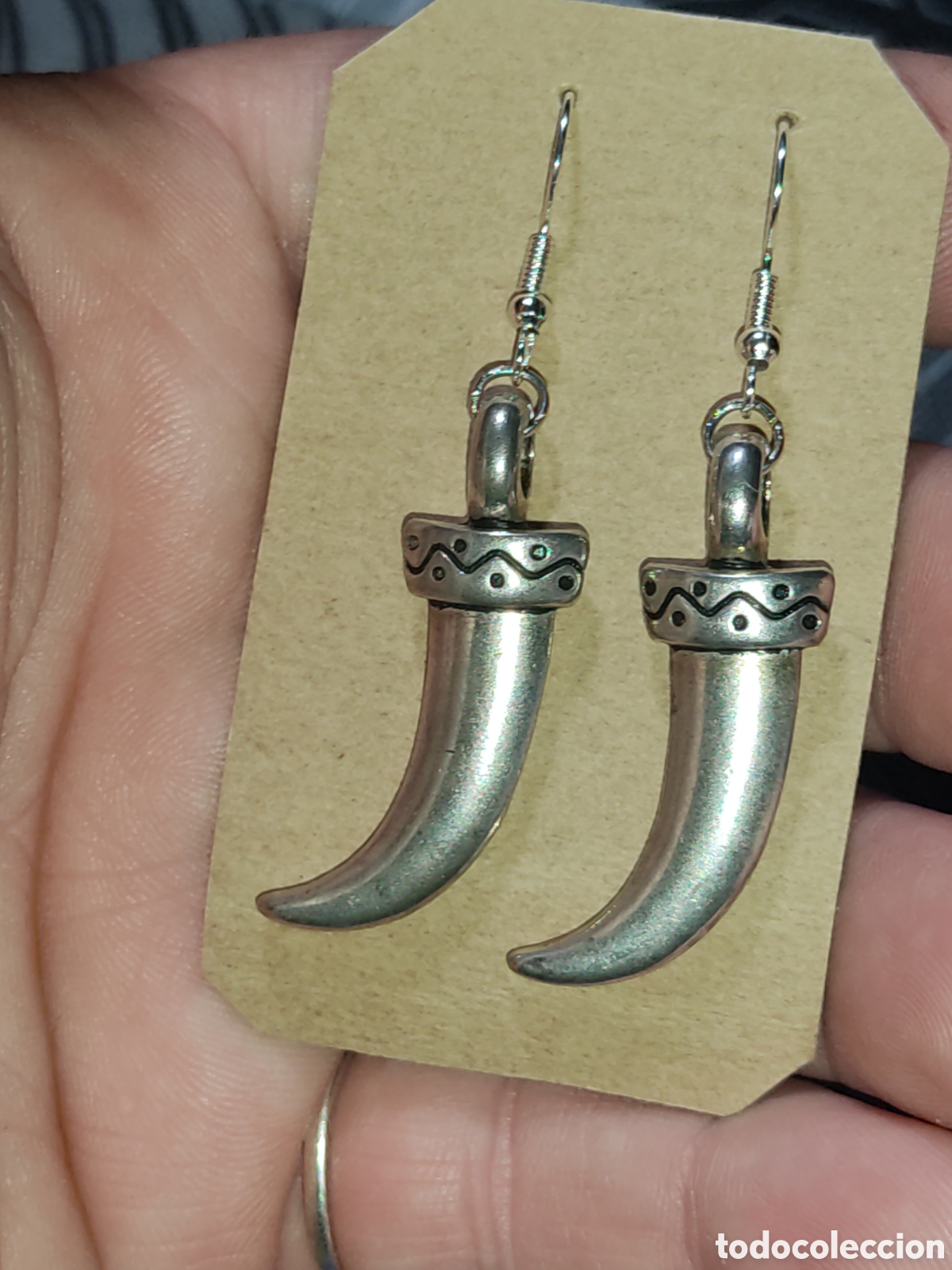 Joyeria: Pendientes de colmillo o cuerno.Vintage. - Foto 6