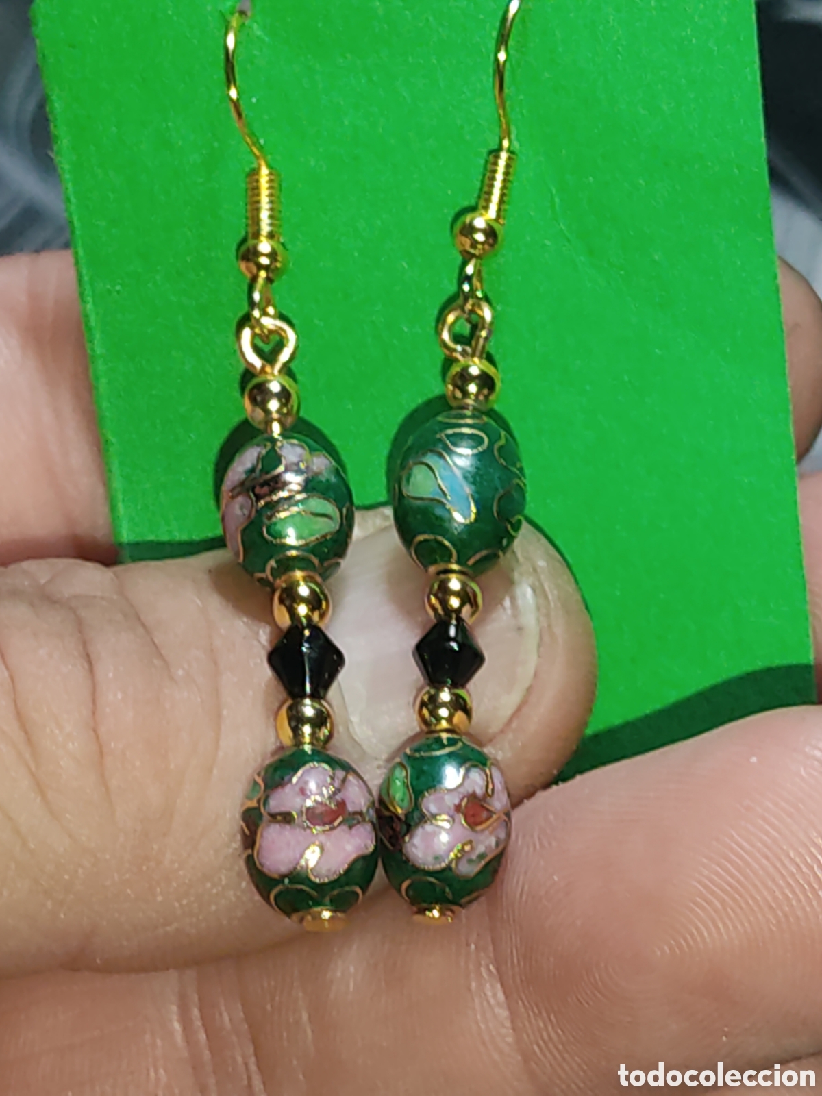 Joyeria: Pendientes de lat&oacute;n esmaltado & Cloisonne.Vintage.Nuevos.