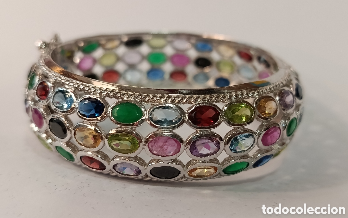 Joyeria: Pulsera de piedras preciosas, plata de ley 925. Gema multicolor