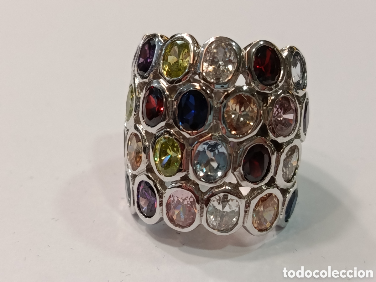 Joyeria: Anillo de plata 925 y gemas multicolor