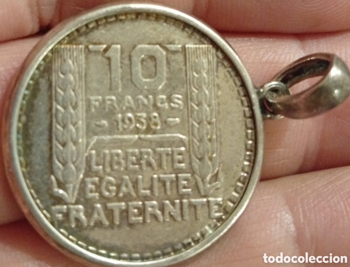 Joyeria: Moneda de plata de 10 Francos Francia colgante engastada en plata