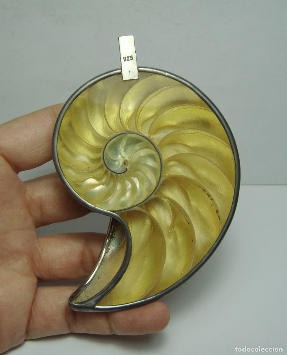 Joaillerie: Colgante de n&aacute;car natural y plata de ley 925 &middot; Gran formato &middot; Dise&ntilde;o en espiral &middot; 9 cm