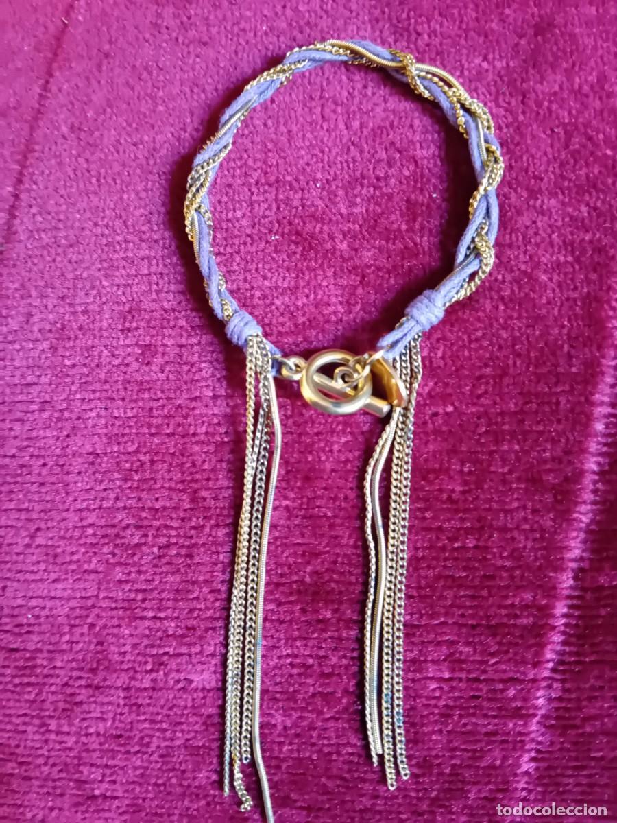 Joyeria: Pulsera de hilo azul con hilo y cadena de cobre d&eacute;cada de los 80