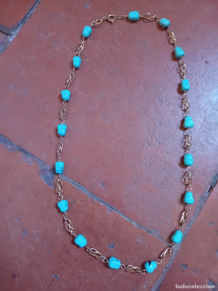 Joyeria: Collar de turquesas con cadena chapada en 14 quilates con punz&oacute;n 14KFG