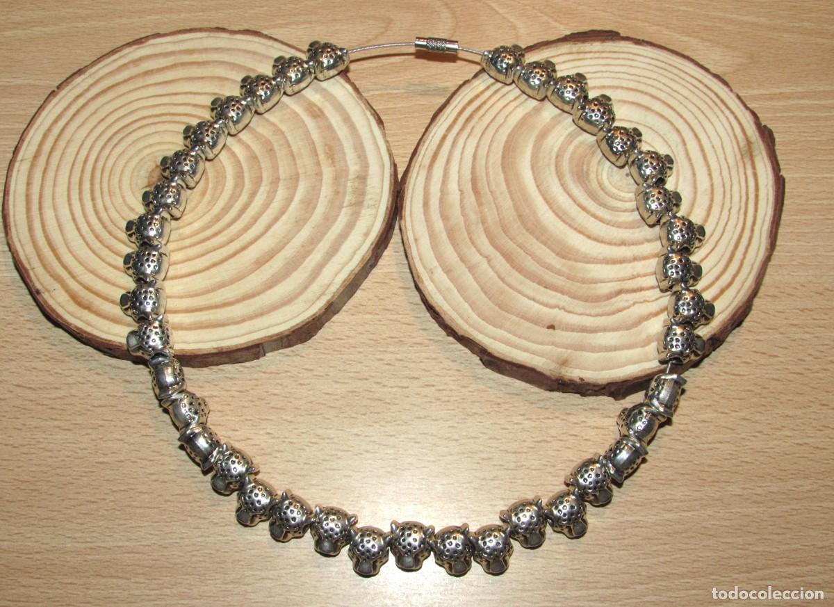 Joyeria: Collar choker tribal bohemio cable acero y cuentas plateadas leopardo guepardo pantera jaguar