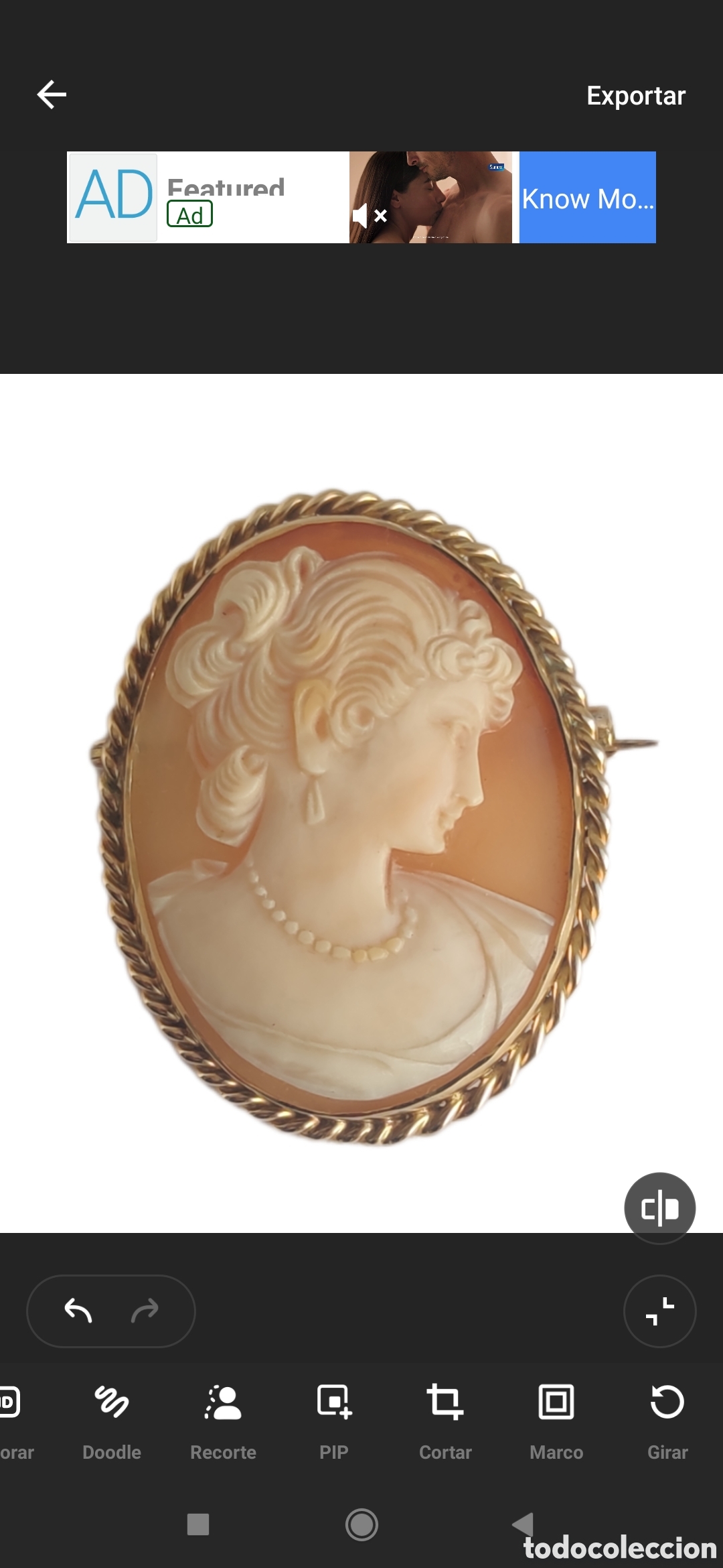 Joyeria: Camafeo &aacute;gata tallada, oro.