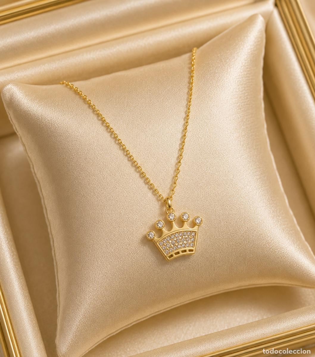 Joyeria: ORO 14 KILATES CADENA Y COLGANTE : FINO COLLAR Y COLGANTE CORONA PRINCESA IDEAL PARA TODA EDAD 14KTS