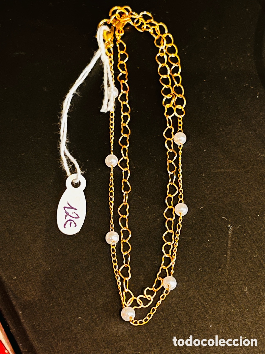 Joyeria: Pulsera doble corazones dorados y perlas
