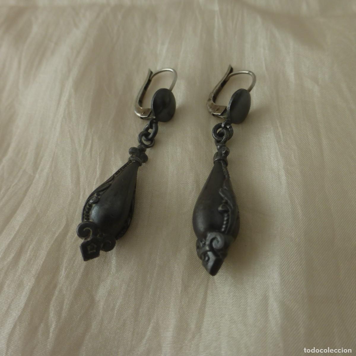 Joyeria: ANTIGUOS PENDIENTES PLATA GOTA DE HIERRO O PELTRE S. XIX RARE VICTORIAN SILVER EARRINGS MOURNING ?