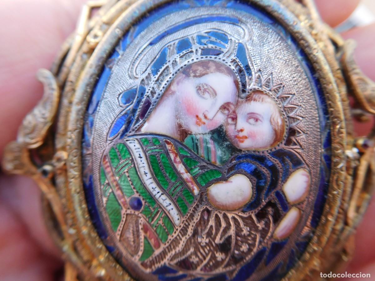 Joyeria: Broche antiguo con esmalte de virgen con ni&ntilde;o - Foto 9
