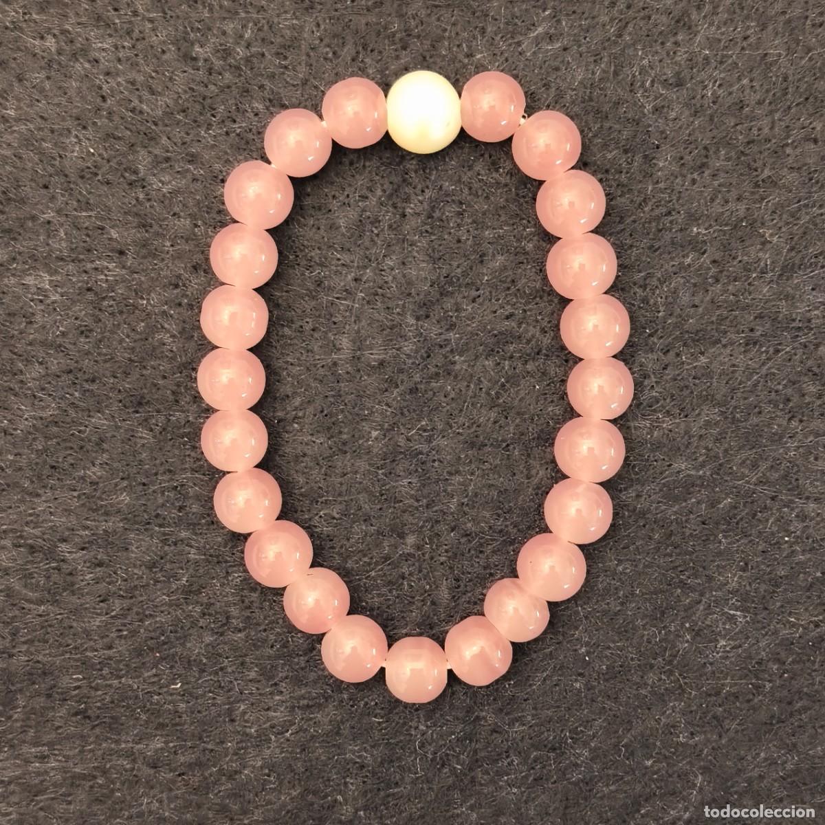 Jewelry: PULSERA ELASTICA PIEDRAS ROSAS 8,5 MM CON PERLA CULTIVADA