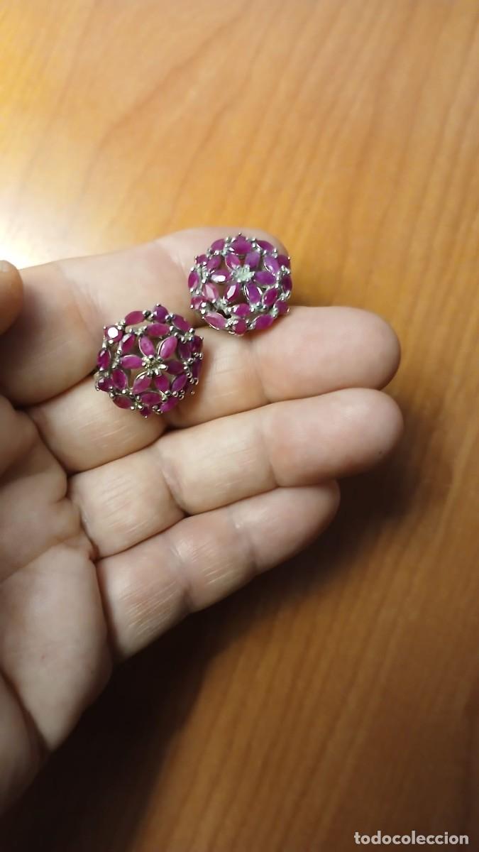 Joyeria: pendientes de plata de ley con rub&iacute;es