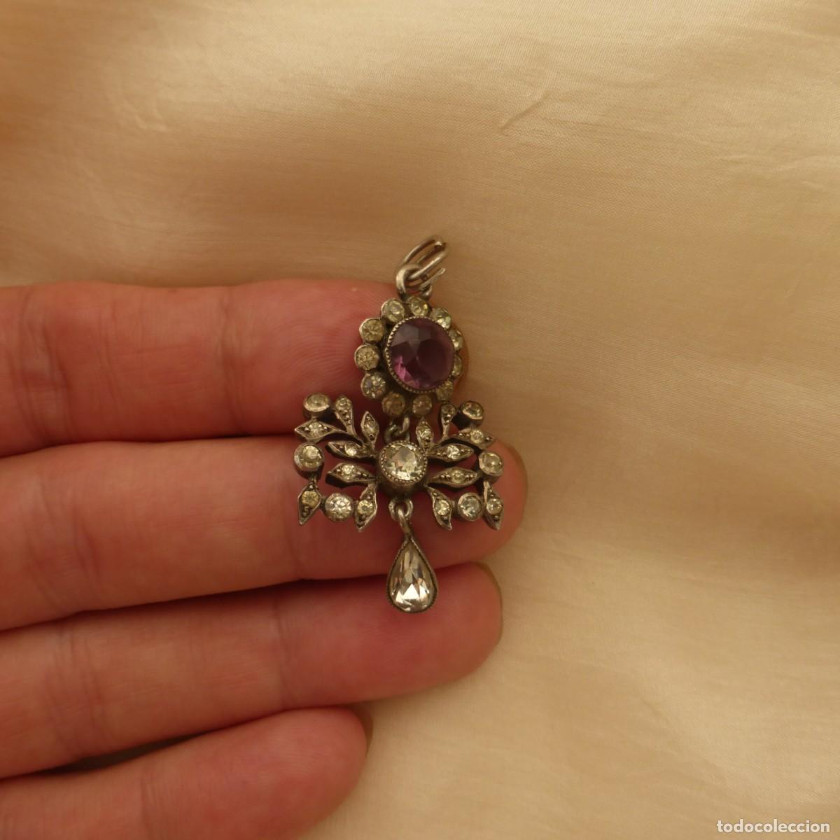 Joyeria: ANTIGUO VICTORIANO COLGANTE PLATA CRISTAL STRASS S. XIX VICTORIAN SILVER AMETHYST GLASS PENDANT