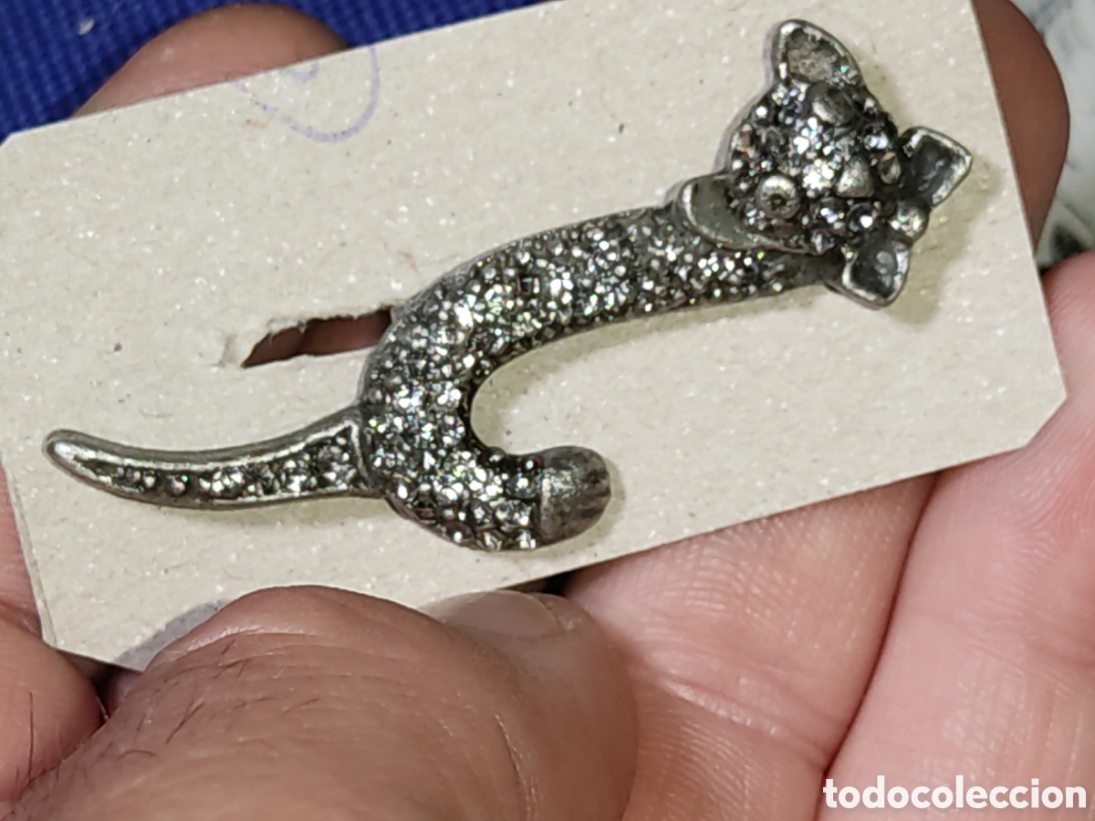 Joyeria: Broche gato con cristalitos.Vintage.
