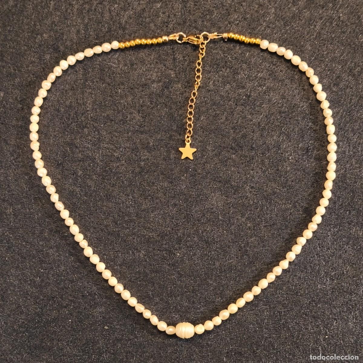 Joyeria: GARGANTILLA DE PERLAS GRANO DE ARROZ CULTIVADAS ALPACA DORADA. MED. 43-49 CMS