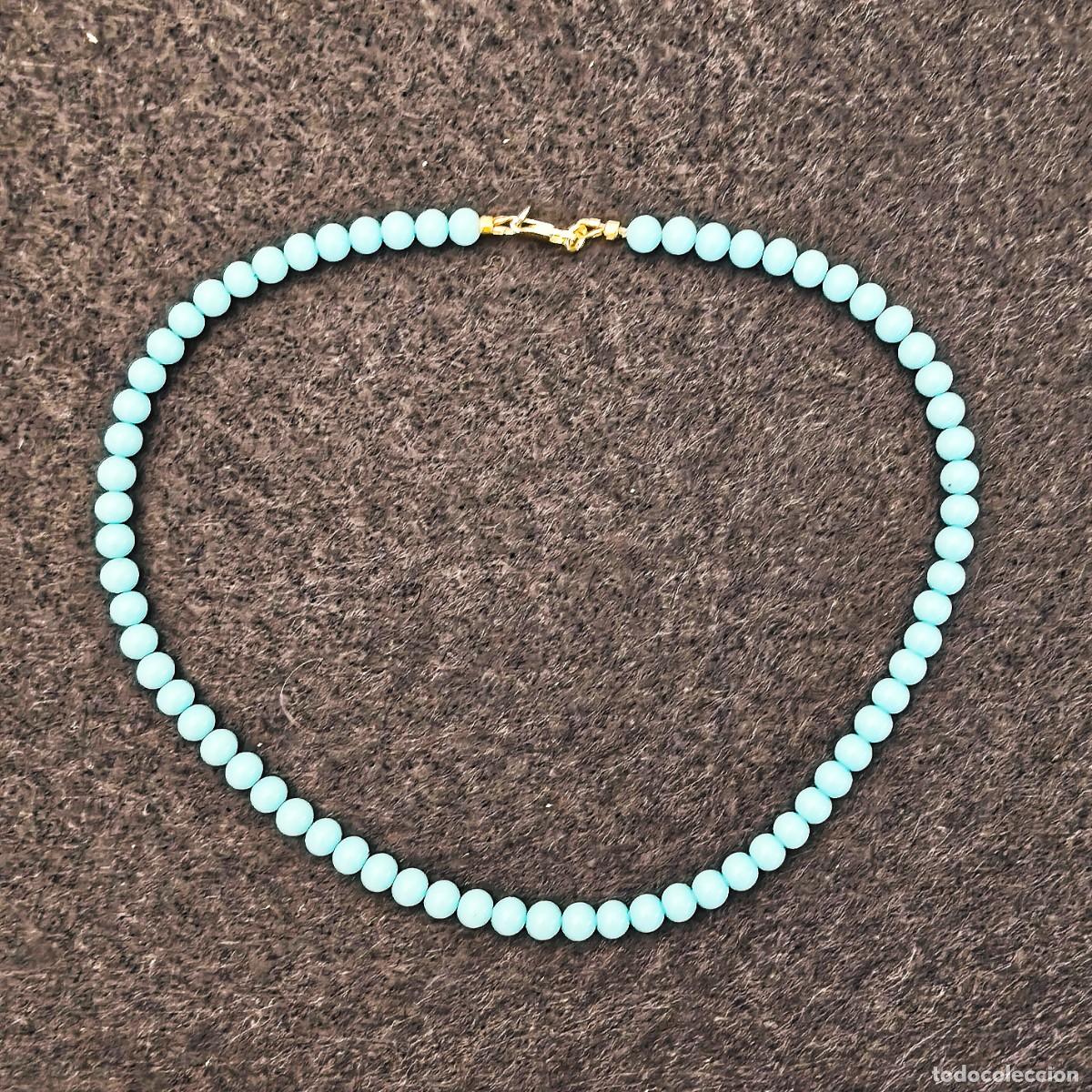 Jewelry: COLLAR TURQUESA IRAN SINTETICA BOLA 8 MM Y ALPACA DORADA. MED. 43 CMS