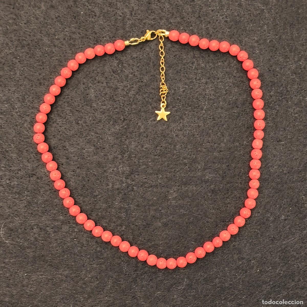 Jewelry: COLLAR DE CORAL NARANJA BAMBU BOLA 6,5 MM Y ALPACA DORADA. MED. 40 - 46 CMS