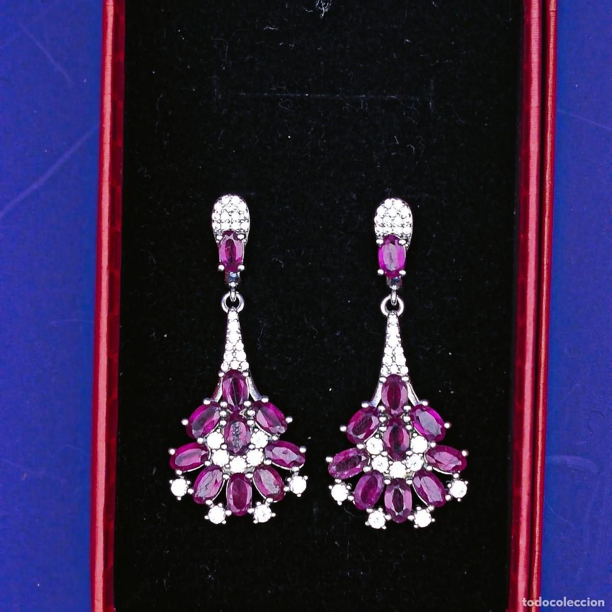 Joalharia: PENDIENTE COLGANTE EN PLATA CON RUBIS NATURALES OVALES Y CIRCONITAS. PLATA DE LEY