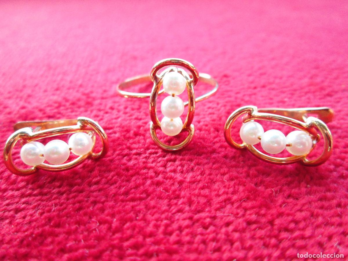 Joyeria: CONJUNTO PENDIENTES Y ANILLO ORO 18 KLTS. CON PERLAS - SIN ESTRENAR - - Foto 2