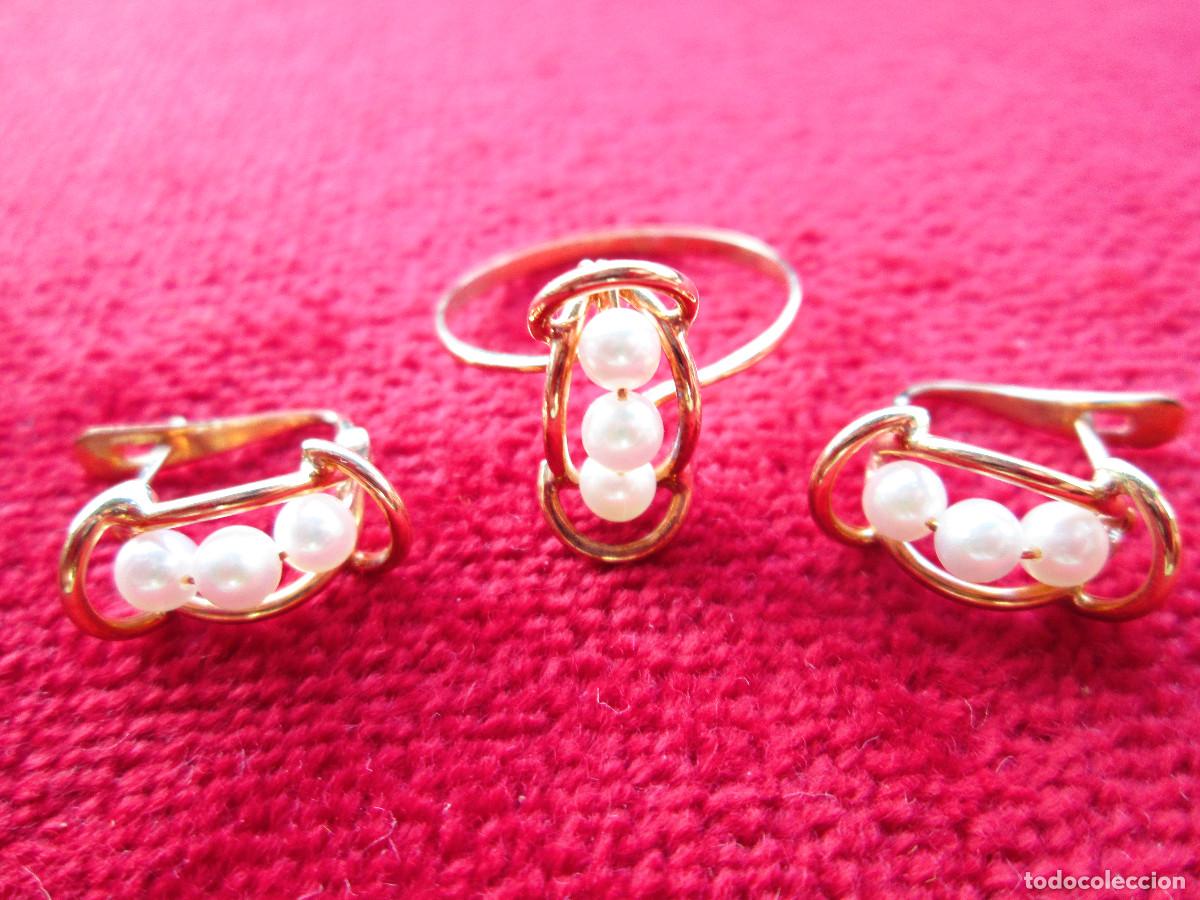 Joyeria: CONJUNTO PENDIENTES Y ANILLO ORO 18 KLTS. CON PERLAS - SIN ESTRENAR - - Foto 3