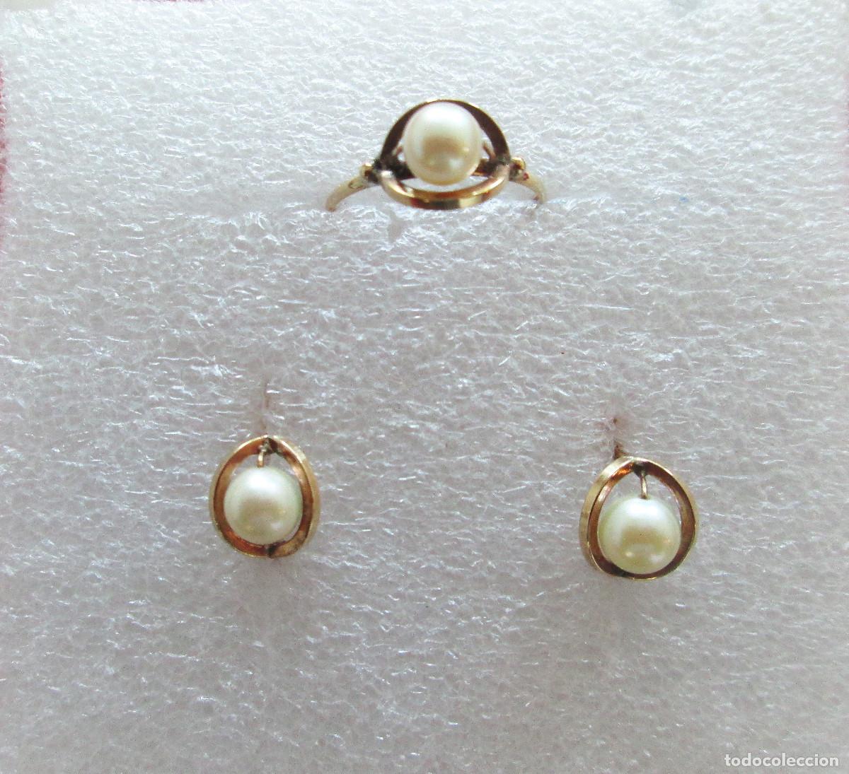 Joyeria: CONJUNTO PENDIENTES Y ANILLO ORO 18 KLTS. CON PERLAS - SIN ESTRENAR - - Foto 1