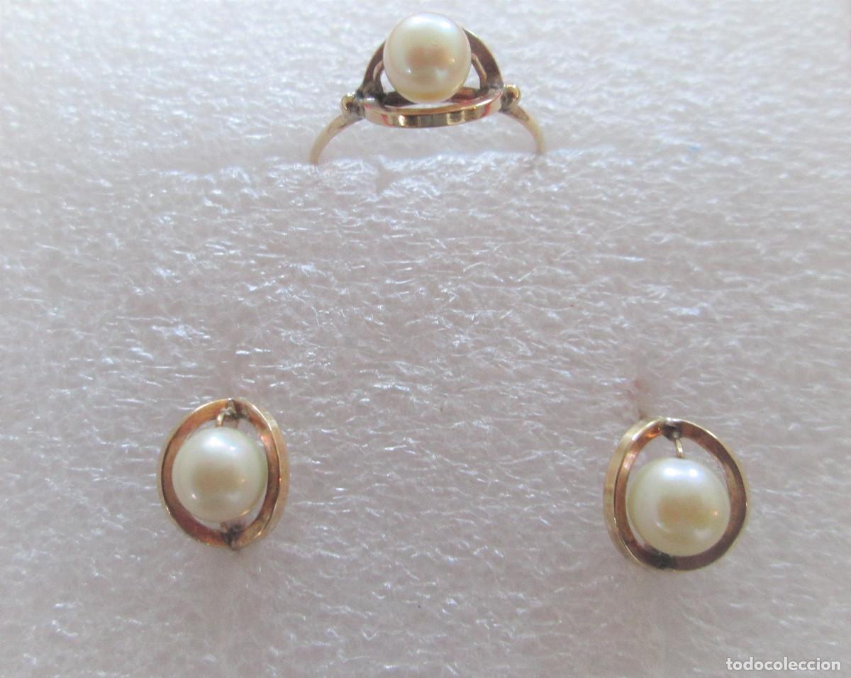 Joyeria: CONJUNTO PENDIENTES Y ANILLO ORO 18 KLTS. CON PERLAS - SIN ESTRENAR - - Foto 2