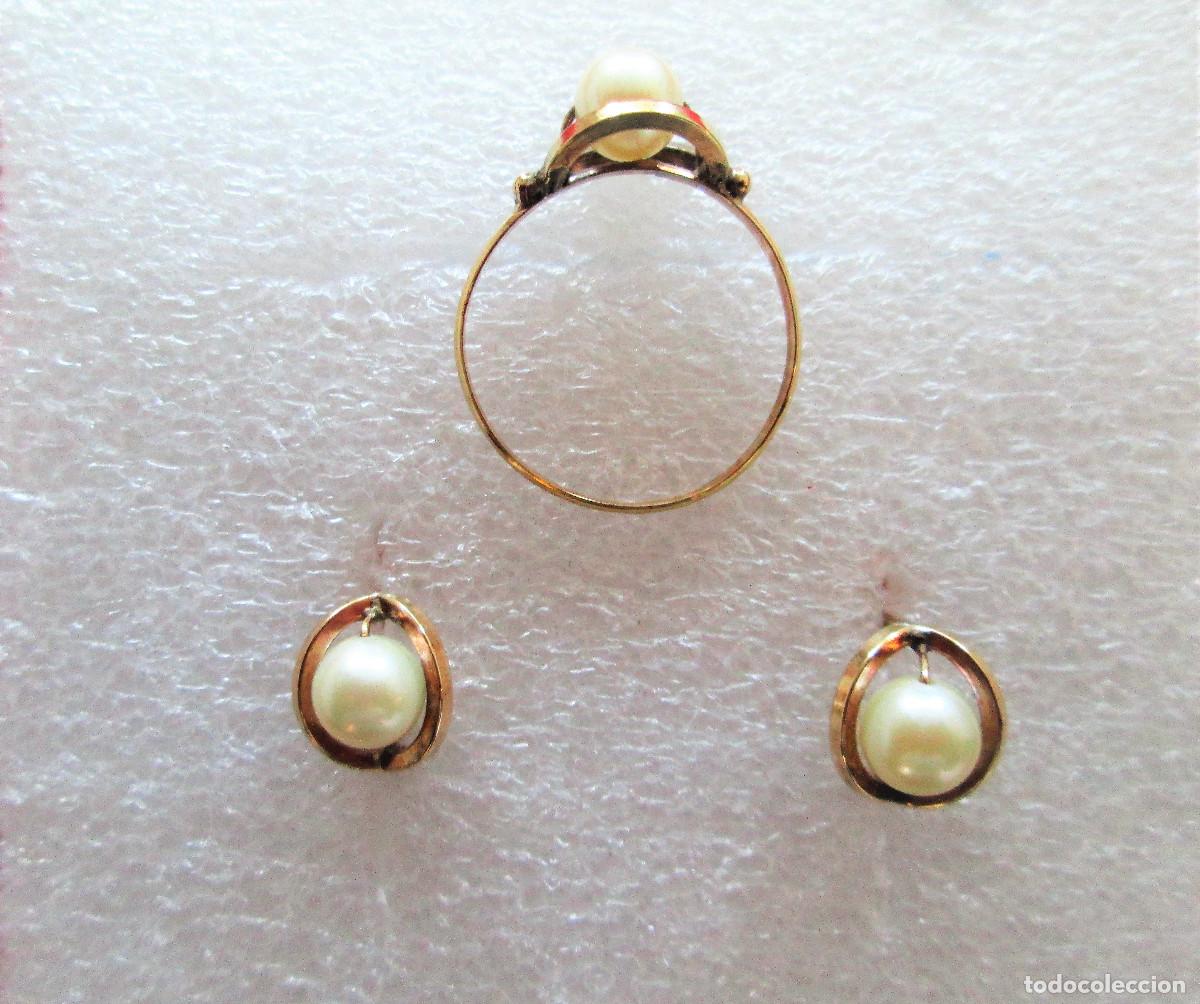 Joyeria: CONJUNTO PENDIENTES Y ANILLO ORO 18 KLTS. CON PERLAS - SIN ESTRENAR - - Foto 4