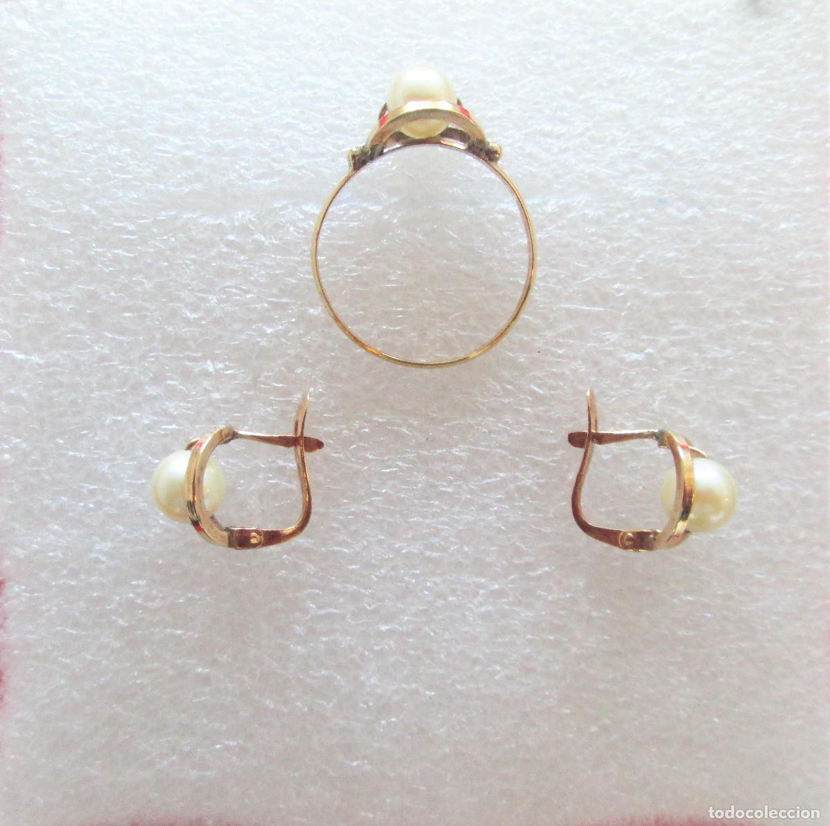 Joyeria: CONJUNTO PENDIENTES Y ANILLO ORO 18 KLTS. CON PERLAS - SIN ESTRENAR - - Foto 5