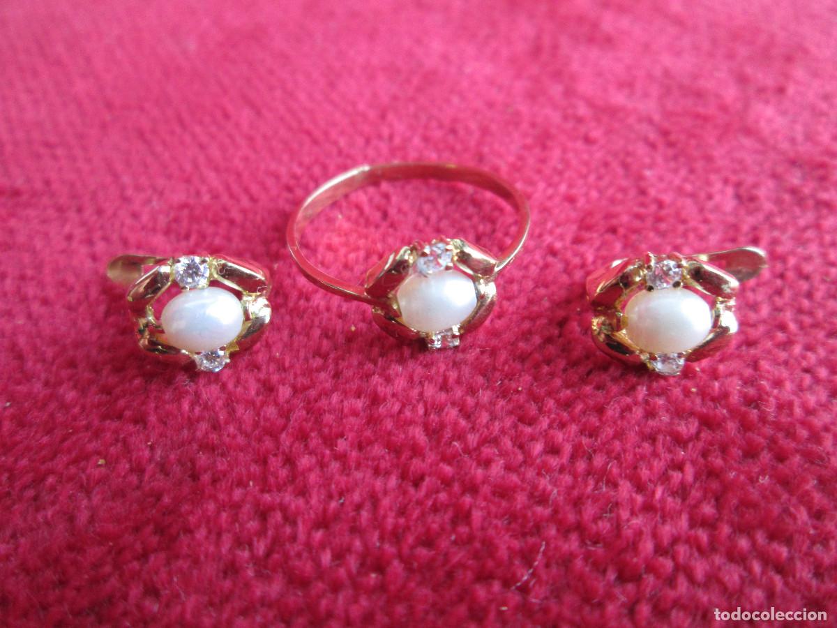 Schmuck: CONJUNTO DE PENDIENTES Y ANILLO ORO DE 18 KLTS. CON PERLAS Y CIRCONITAS - SIN ESTRENAR
