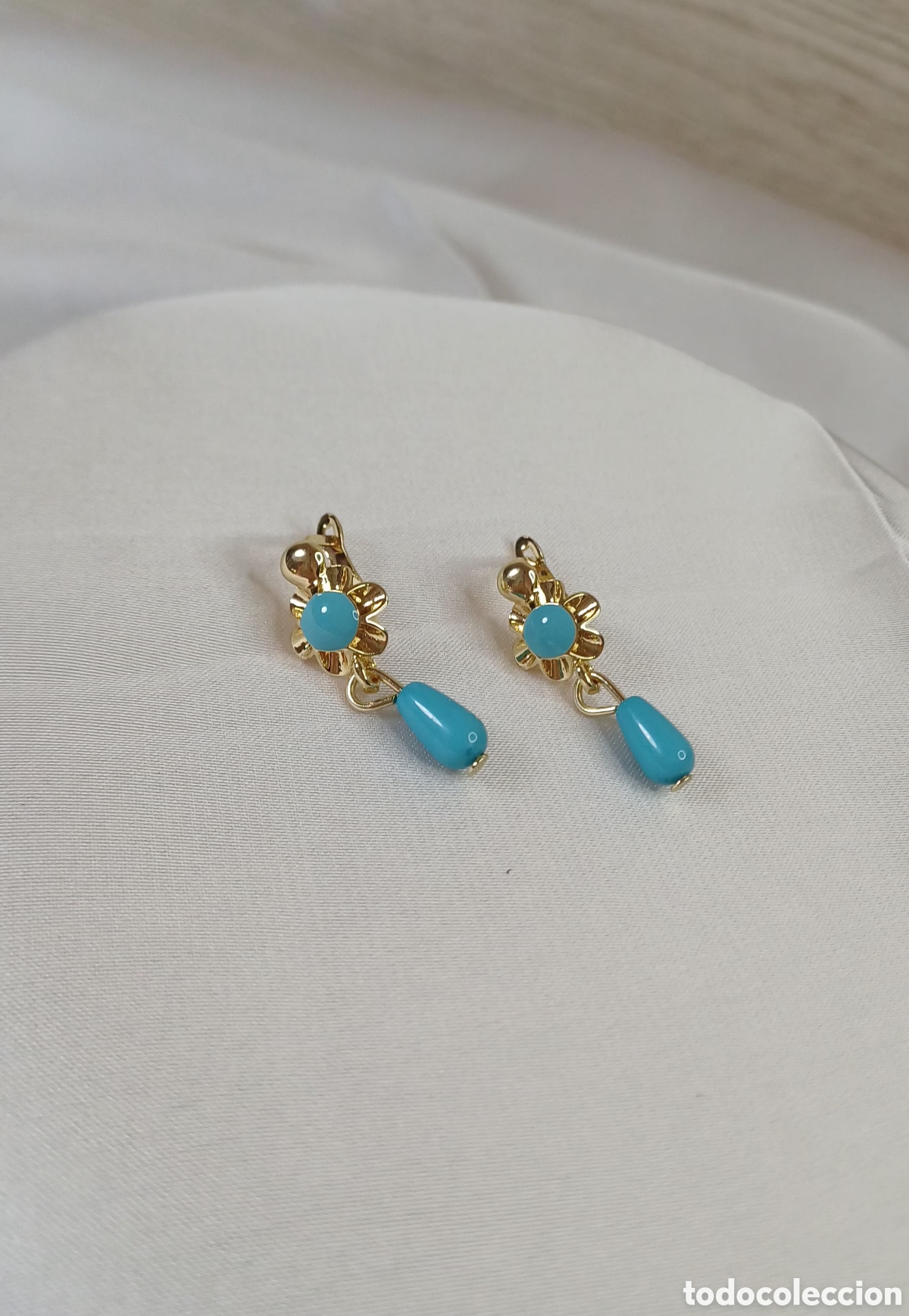 Schmuck: PENDIENTES VINTAGE TURQUESAS CHAPADO ORO CUBANITAS