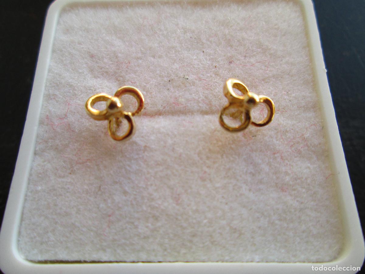 Jewelry: PENDIENTES DE ORO DE 18 KLTS. TRES AROS ENLAZADOS - CIERRE DE PRESION - SIN ESTRENAR